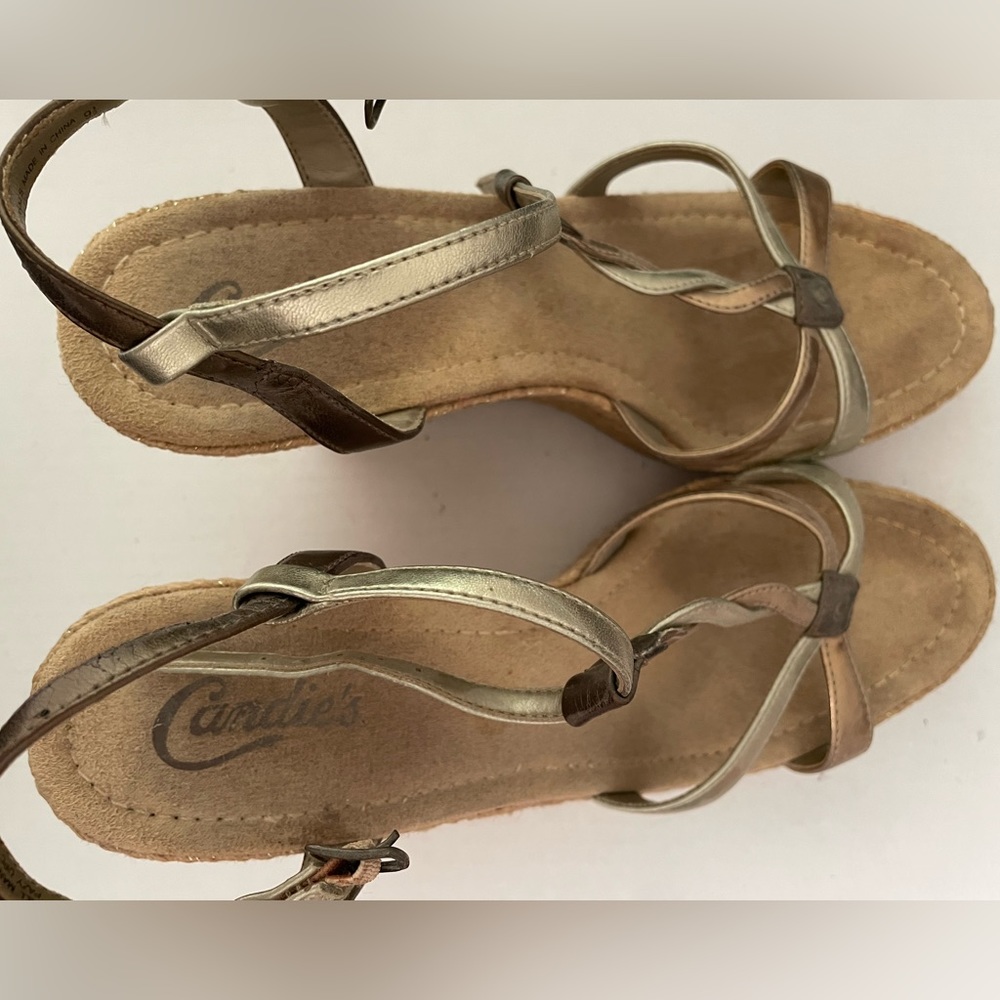 Candies wedge sandals heels metallic disco straps Y2K size 9.5